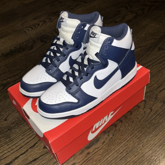 Kids Grade School Nike Dunk High white/midnight navy size 6.5 - Picture 5 of 10